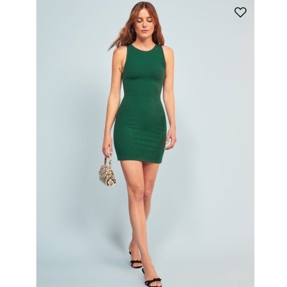Reformation Kris Dress Green XL Eco Rib Knit Bodycon Mini Stretchy Bra Friendly - Picture 10 of 15